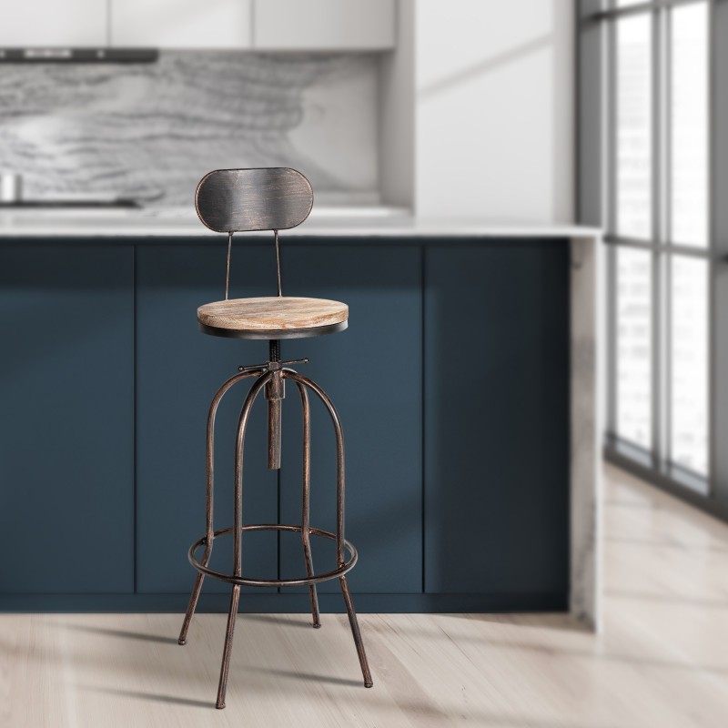 Juego de 2 taburetes de bar Pino, madera bronce