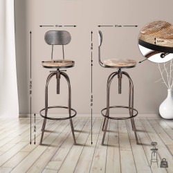 Juego de 2 taburetes de bar Pino, madera bronce