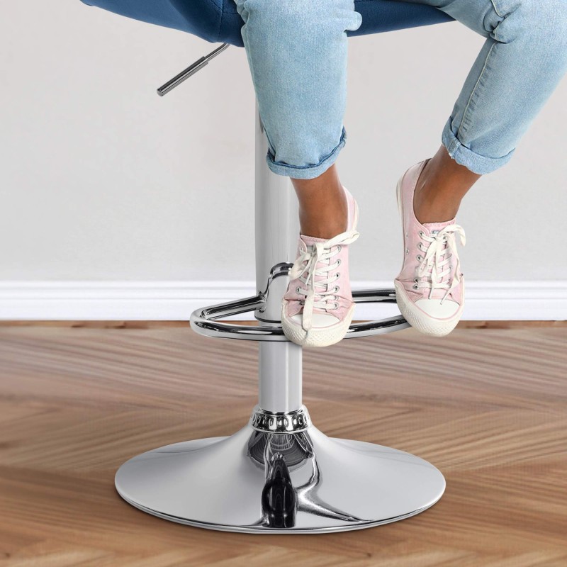 Taburete de bar Braga en terciopelo azul cromado