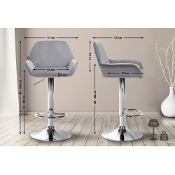 Taburete de bar Braga en terciopelo gris y cromo