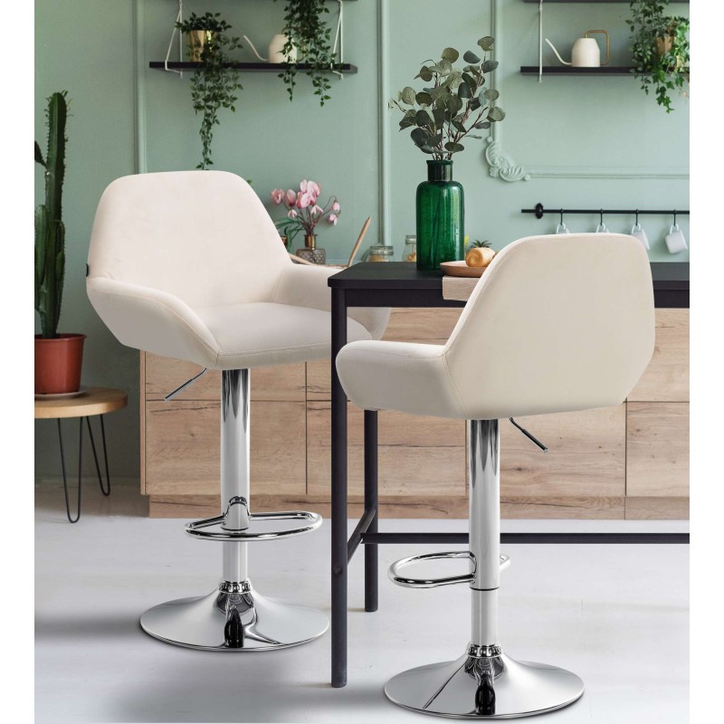 Taburete de bar Braga de terciopelo cromado color crema