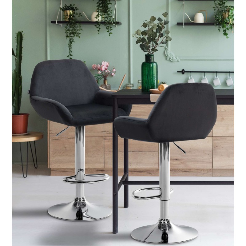 Taburete de bar Braga en terciopelo cromado negro