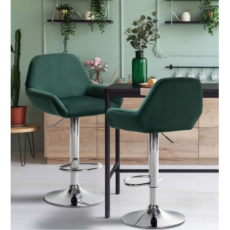 Taburete de bar Braga en terciopelo verde oscuro cromado