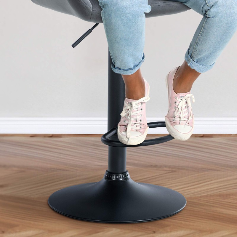 Taburete de bar Braga en terciopelo negro y gris oscuro