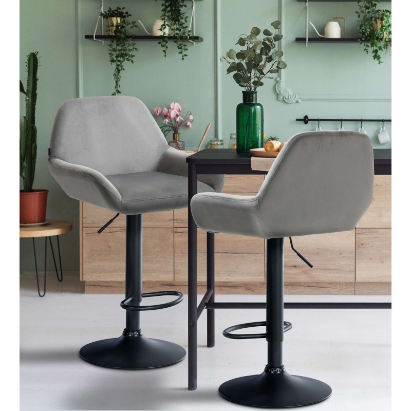 Taburete de bar Braga en terciopelo negro y gris