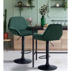 Taburete de bar Braga en terciopelo negro y verde oscuro