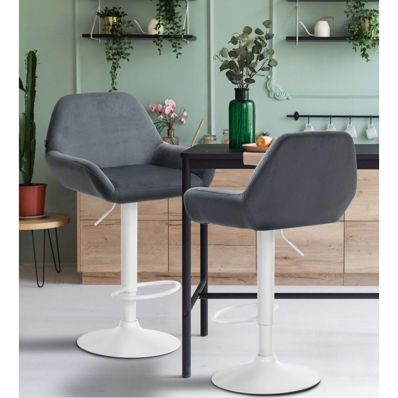 Taburete de bar Braga en terciopelo blanco y gris oscuro