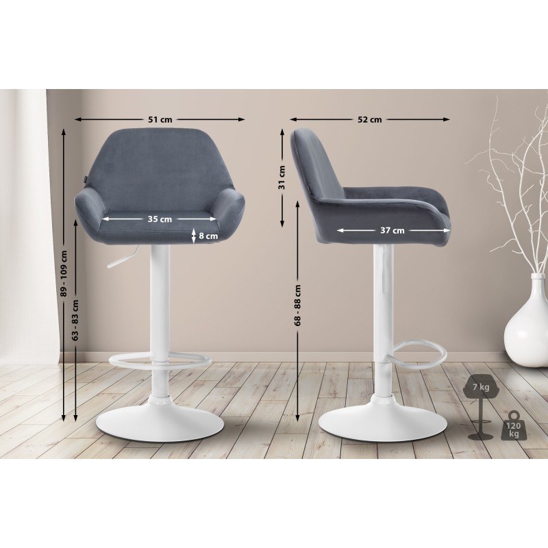 Taburete de bar Braga en terciopelo blanco y gris oscuro