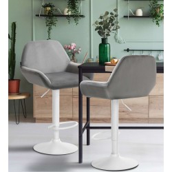 Taburete de bar Braga en terciopelo blanco y gris