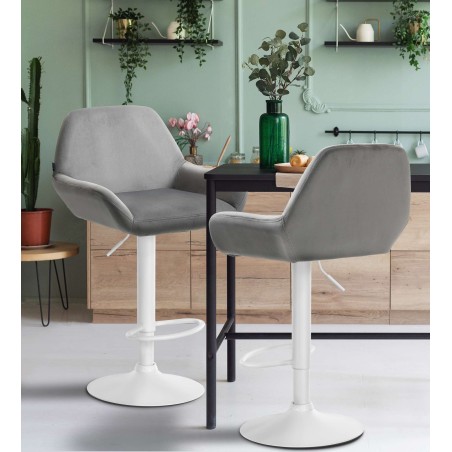 Taburete de bar Braga en terciopelo blanco y gris
