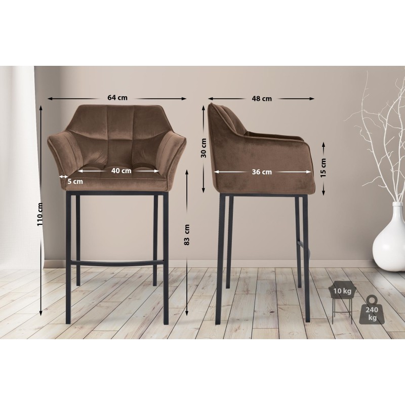 Taburete de bar Damaso B de terciopelo con estructura de 4 patas en color marrón