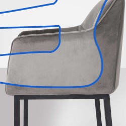 Taburete de bar Damaso B de terciopelo con estructura de 4 patas en color gris