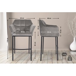 Taburete de bar Damaso B de terciopelo con estructura de 4 patas en color gris