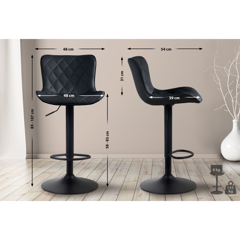 Taburete de bar Emma en piel sintética negra