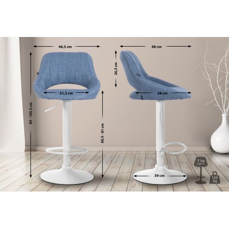 Taburete de bar Milet en tela blanca y azul