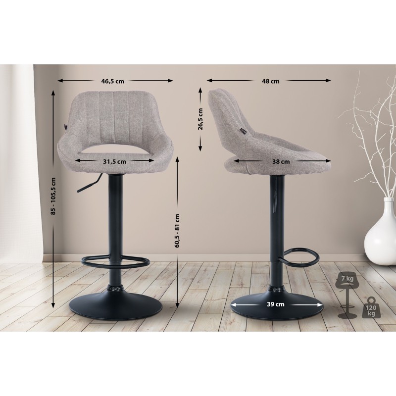 Taburete de bar Milet en tela negra y gris Taburete de bar Milet en tela negra y gris