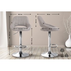 Taburete de bar Milet en tela gris cromo