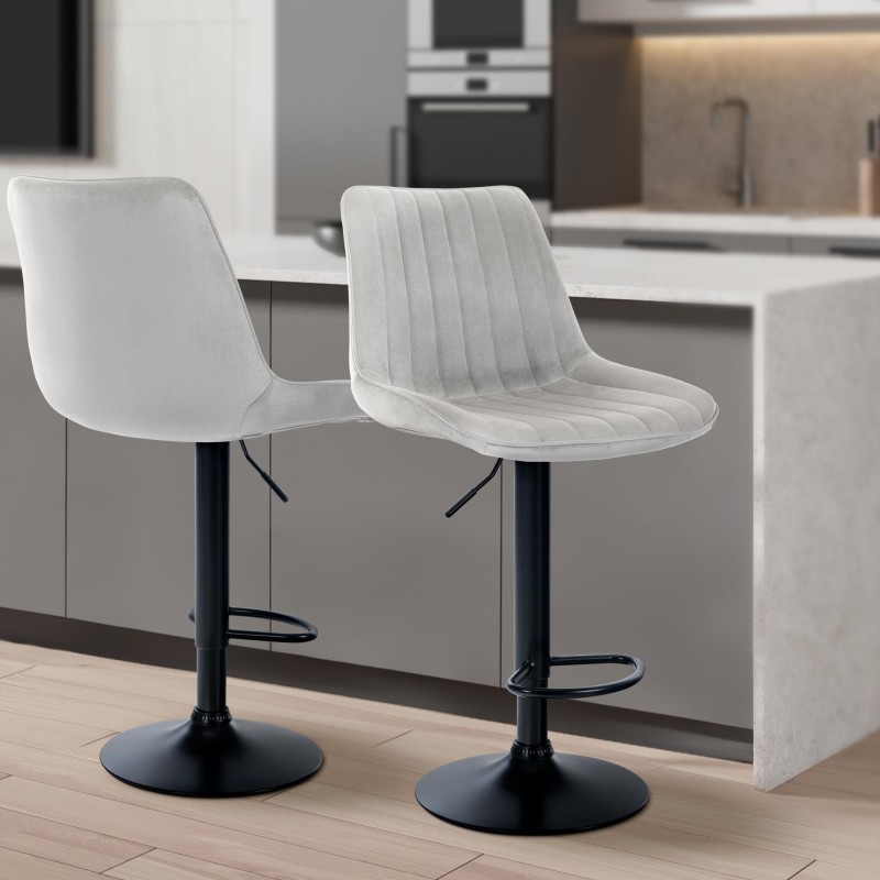 Taburete de bar Toni en terciopelo negro y gris