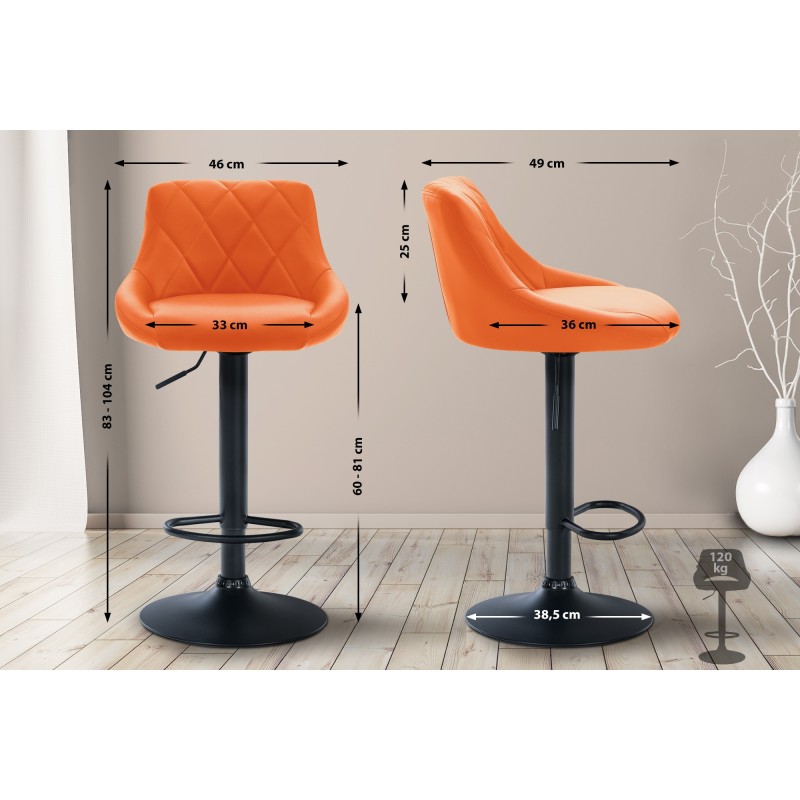 Taburete de bar Lazio en piel sintética negra y naranja
