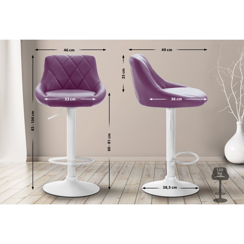Taburete de bar Lazio de piel sintética blanco y morado