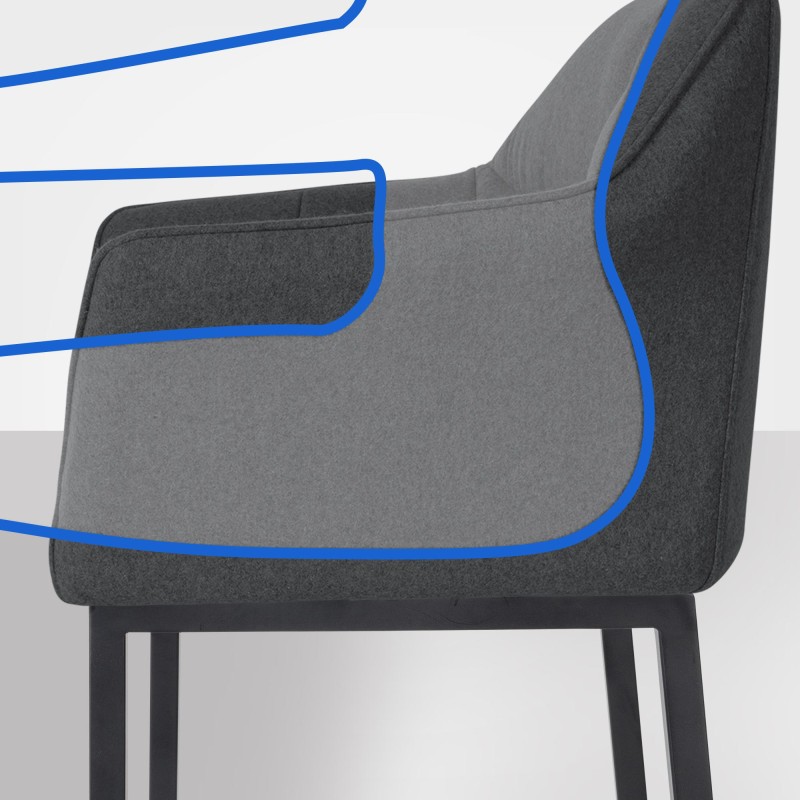 Taburete de bar Damaso B de fieltro con estructura de 4 patas en color antracita