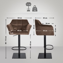 Taburete de bar de terciopelo marrón Damaso B