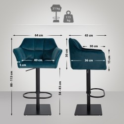 Taburete de bar de terciopelo verde Damaso B