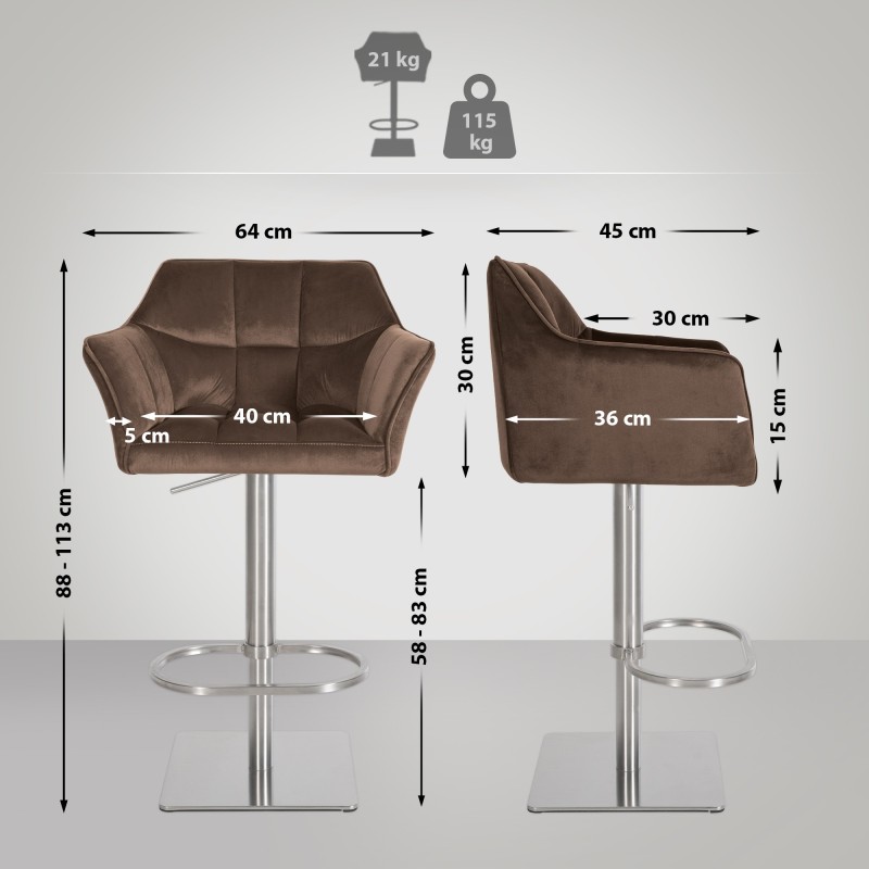 Taburete de bar Damaso E en terciopelo marrón