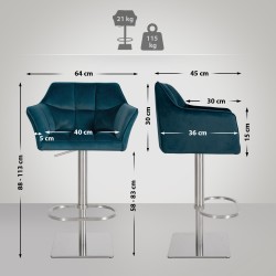 Taburete de bar de terciopelo verde Damaso E