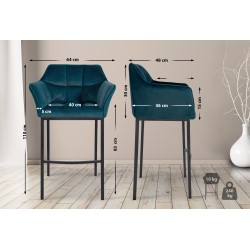 Taburete de bar Damaso B de terciopelo con estructura de 4 patas en color verde