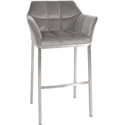 Taburete de bar Damaso E de terciopelo con estructura de 4 patas en color gris