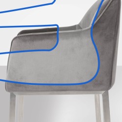 Taburete de bar Damaso E de terciopelo con estructura de 4 patas en color gris