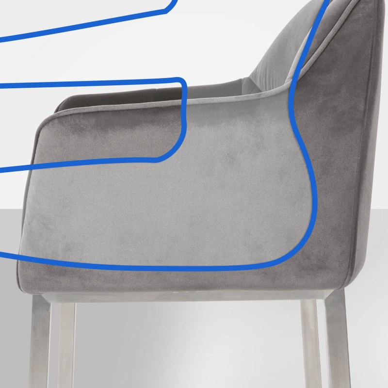 Taburete de bar Damaso E de terciopelo con estructura de 4 patas en color gris