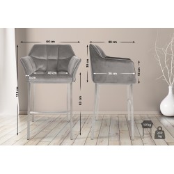 Taburete de bar Damaso E de terciopelo con estructura de 4 patas en color gris