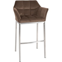Taburete de bar Damaso E de terciopelo con estructura de 4 patas en color marrón
