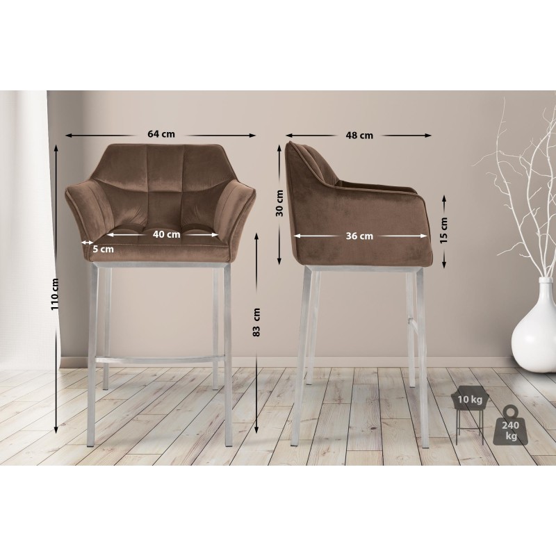 Taburete de bar Damaso E de terciopelo con estructura de 4 patas en color marrón