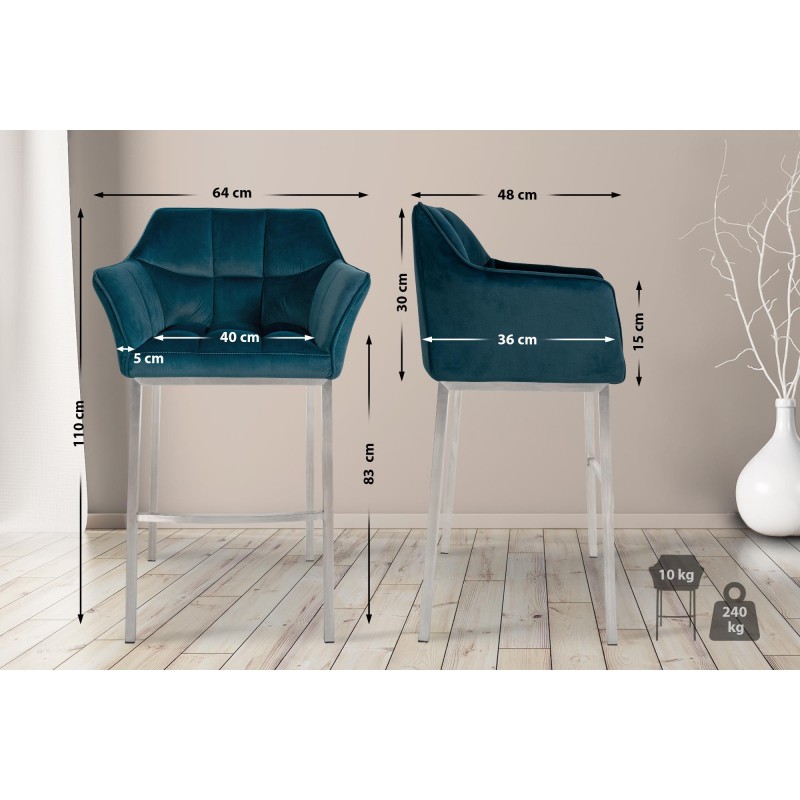 Taburete de bar Damaso E de terciopelo con estructura de 4 patas, verde