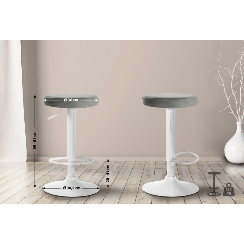 Taburete de bar Ponte en terciopelo blanco y gris