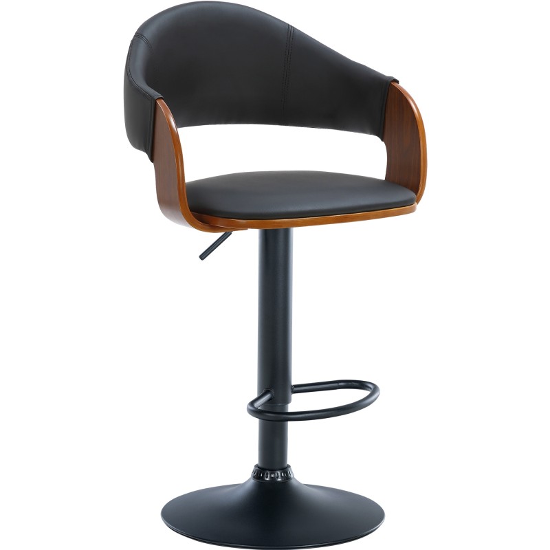 Taburete de bar Nilse en polipiel negra, nogal/negro