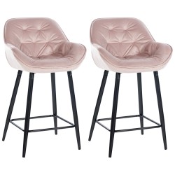 Juego de 2 taburetes de bar Gibson en terciopelo rosa