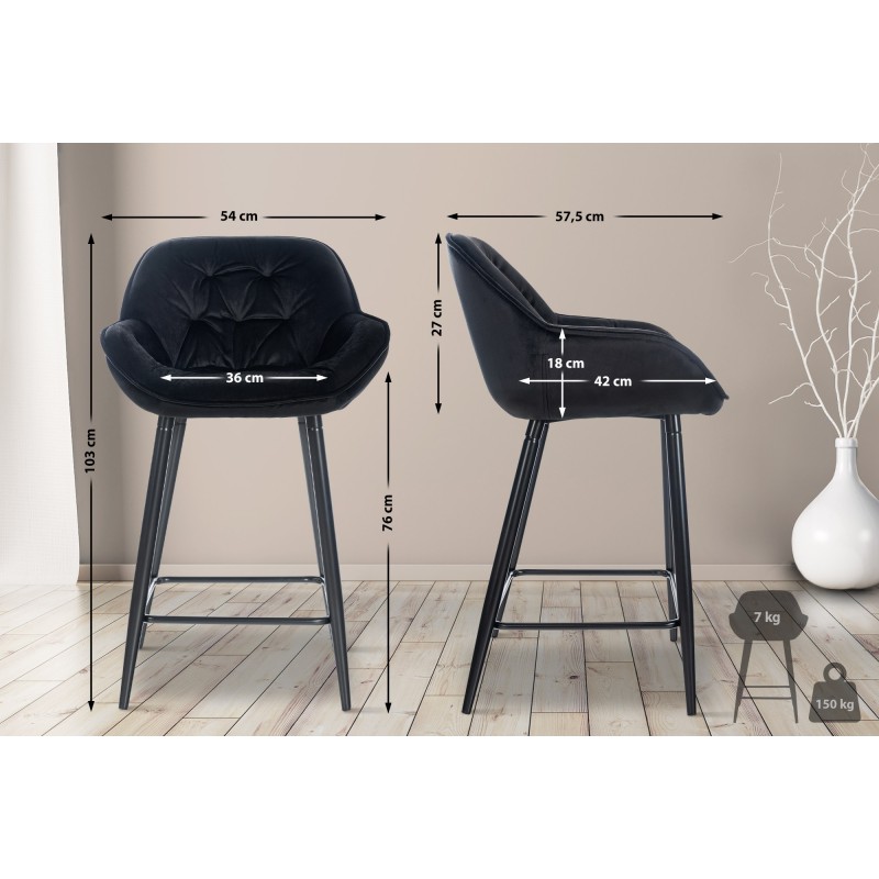 Juego de 2 taburetes de bar Gibson 76 en terciopelo negro