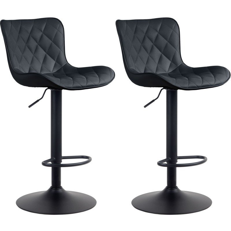 Juego de 2 taburetes de bar Emma en piel sintética negra