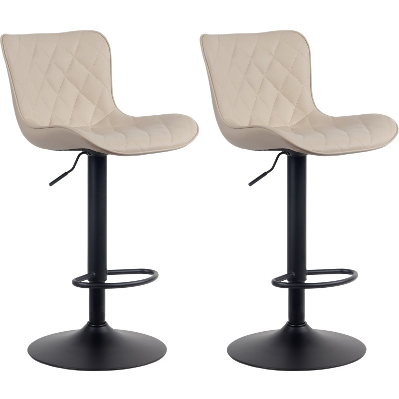 Juego de 2 taburetes de bar Emma, piel sintética, color crema