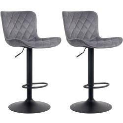 Juego de 2 taburetes de bar Emma de terciopelo gris oscuro