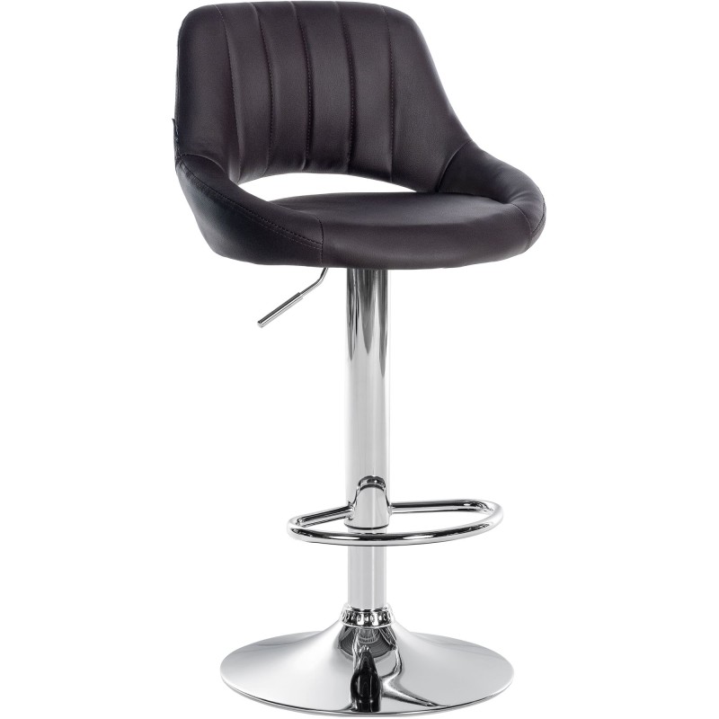 Taburete de bar Milet en piel sintética marrón con acabado cromado