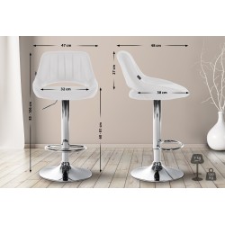 Taburete de bar Milet en piel sintética cromada blanca