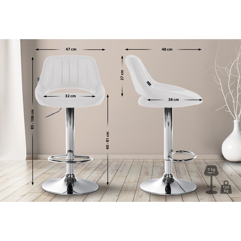 Taburete de bar Milet en piel sintética cromada blanca
