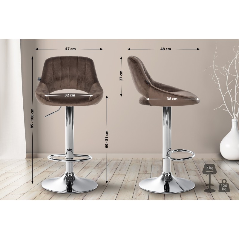 Taburete de bar Milet en terciopelo cromado marrón