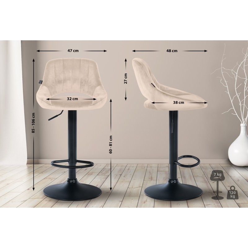 Taburete de bar Milet en terciopelo negro y crema