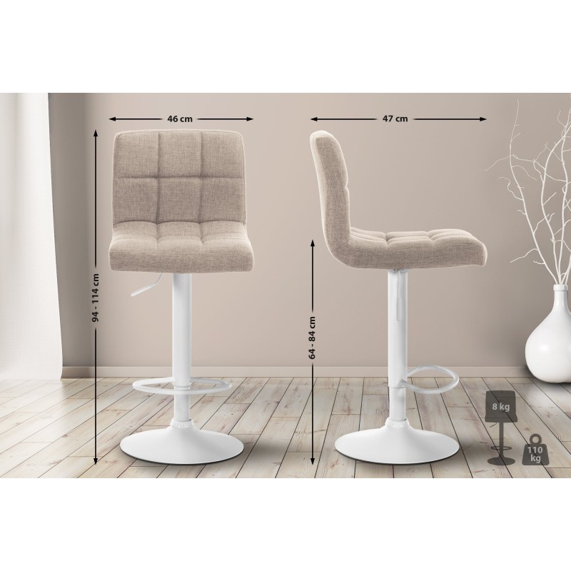 Taburete de bar Calma en tela color blanco crema